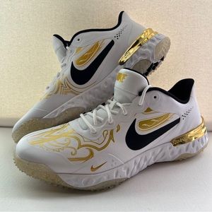 NEW Nike Alpha Huarache Elite 3 Turf Premium White Gold Baseball Shoes Mens 11